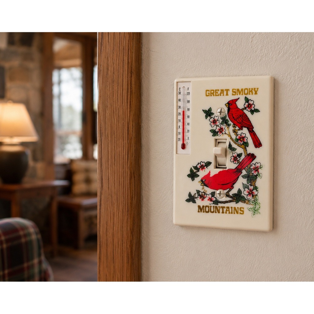 Vtg Great Smoky Mountains Cardinal Light Switch Cover Thermometer Souvenir Plate